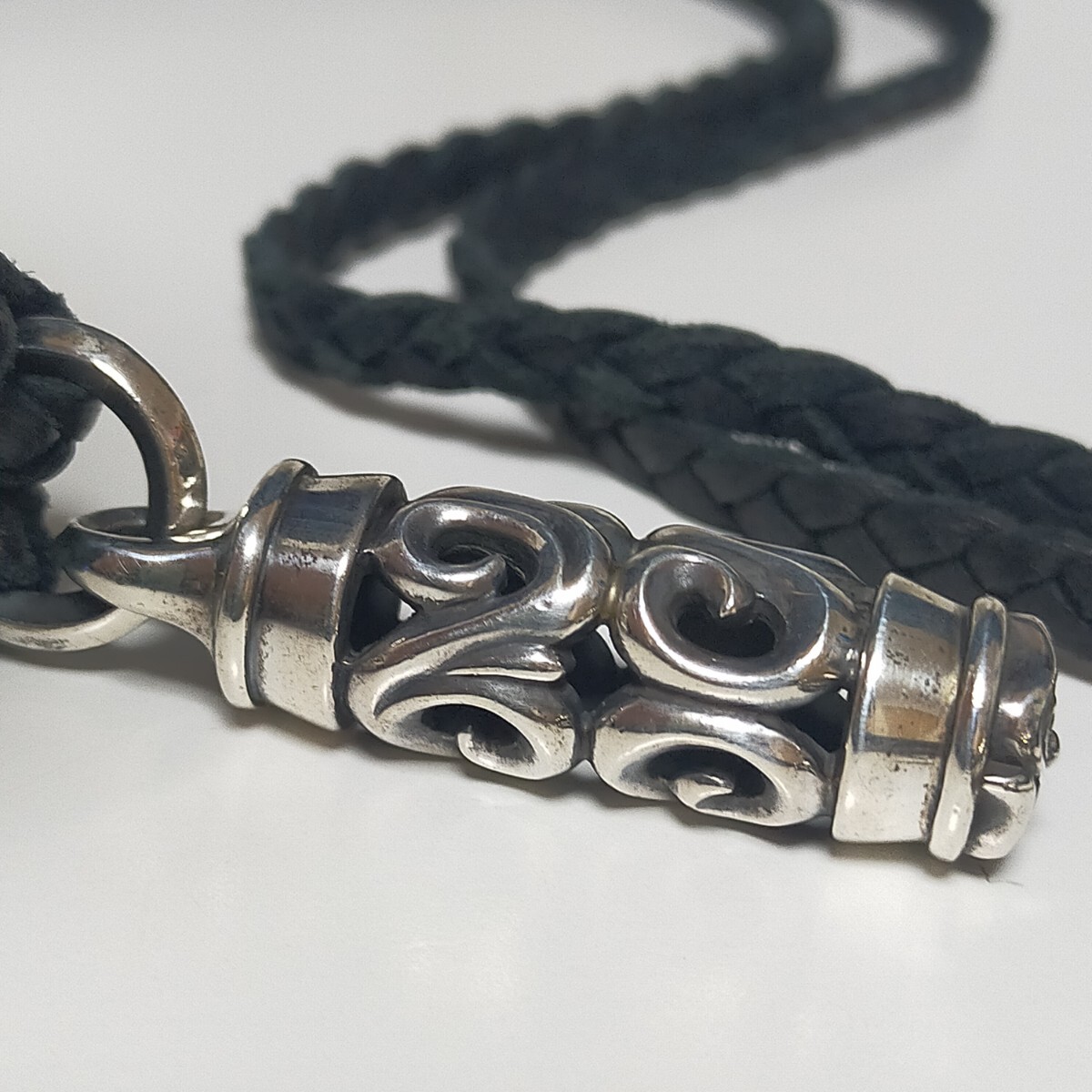 Shin's SCULPTURE シンズスカルプチャー ロングシリンダーネックレス 革紐 レザー ボロチップ 希少廃盤モデル silver925/シルバー925_画像8