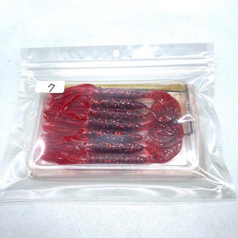 816434 ゲーリーヤマモト 4インチ シングルテール フラグラブ 7本 GARY YAMAMOTO #009 レッド/レッドフレーク 【状態 B/C】_画像3