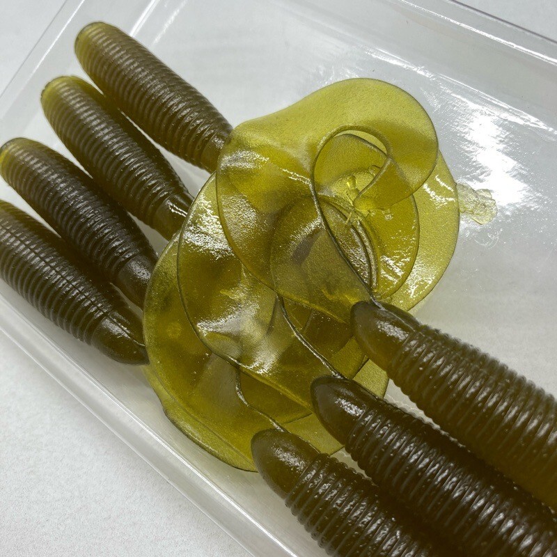 816438 ゲーリーヤマモト 5インチ スーパーグラブ ７本 GARY YAMAMOTO シングルテール #042 ウォーターメロン 【状態 B/C】_画像2