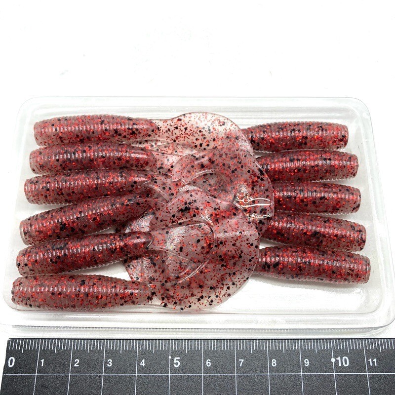 816440 ゲーリーヤマモト 5インチ スーパーグラブ １１本 GARY YAMAMOTO シングルテール #197 クリアー／スモールレッド～【状態 B/C】_画像1