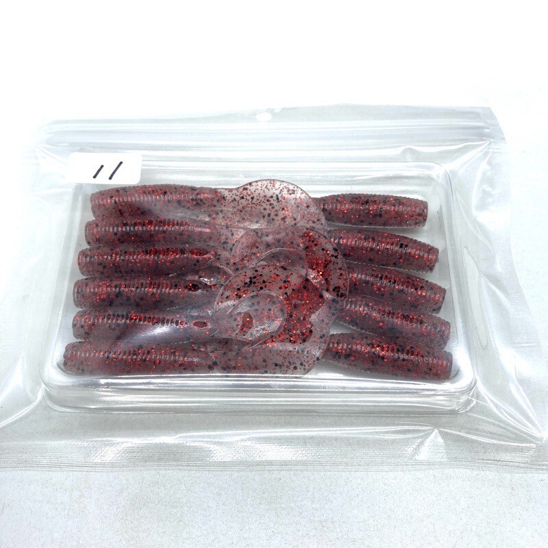 816440 ゲーリーヤマモト 5インチ スーパーグラブ １１本 GARY YAMAMOTO シングルテール #197 クリアー／スモールレッド～【状態 B/C】_画像2