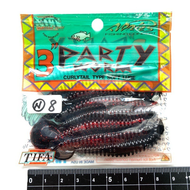 816943 新品 ティファ ノリーズ パーティワーム 3インチ ８本 #ブラックレッドFLK TIFA NORIES 田辺哲男監修 パーティーワーム【状態 S/C】_画像1