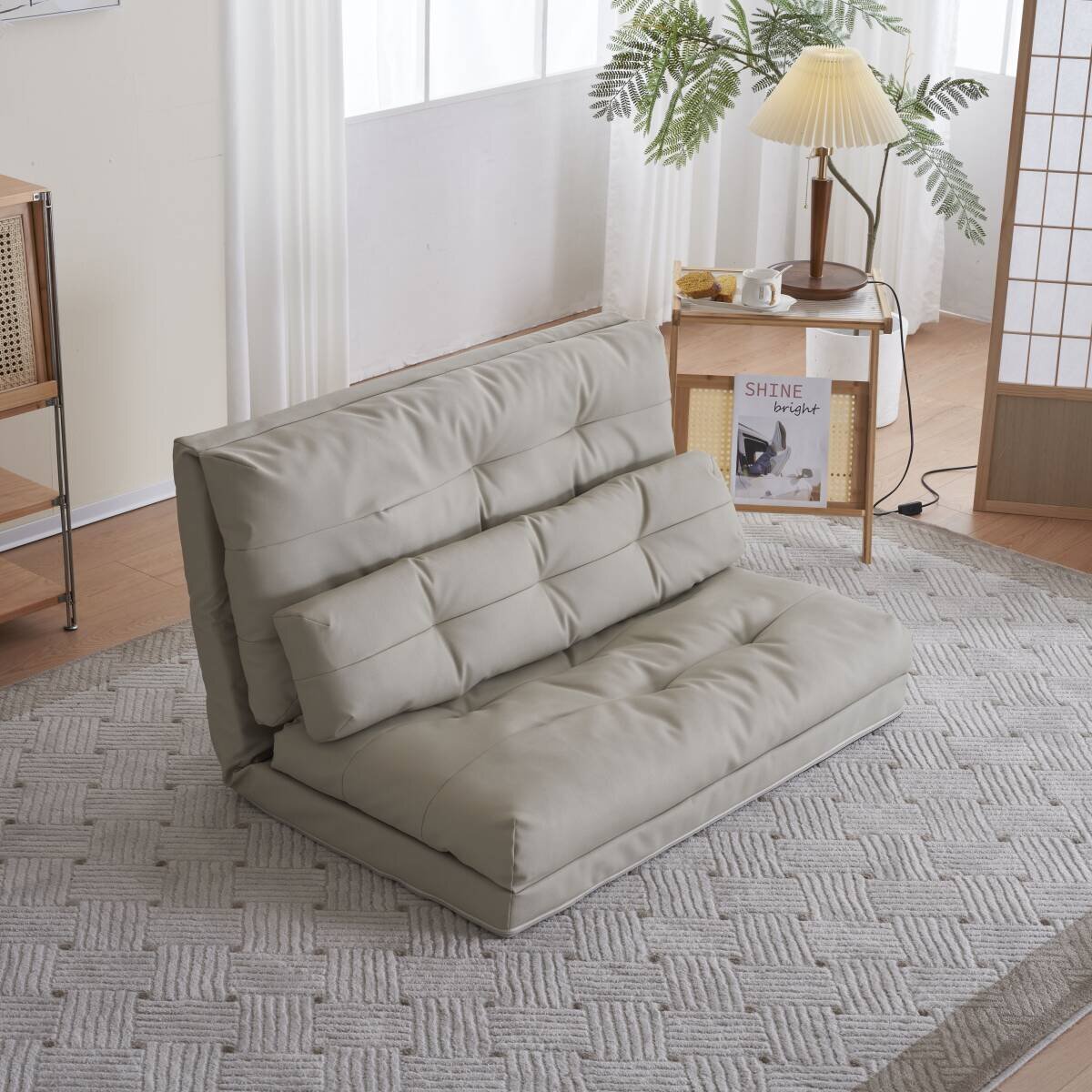 ソファーベッド ソファベッド ローソファー 2人掛け マルチに使える3WAY 6段階リクライニング クッション付き 折り畳み コンパクト_画像2