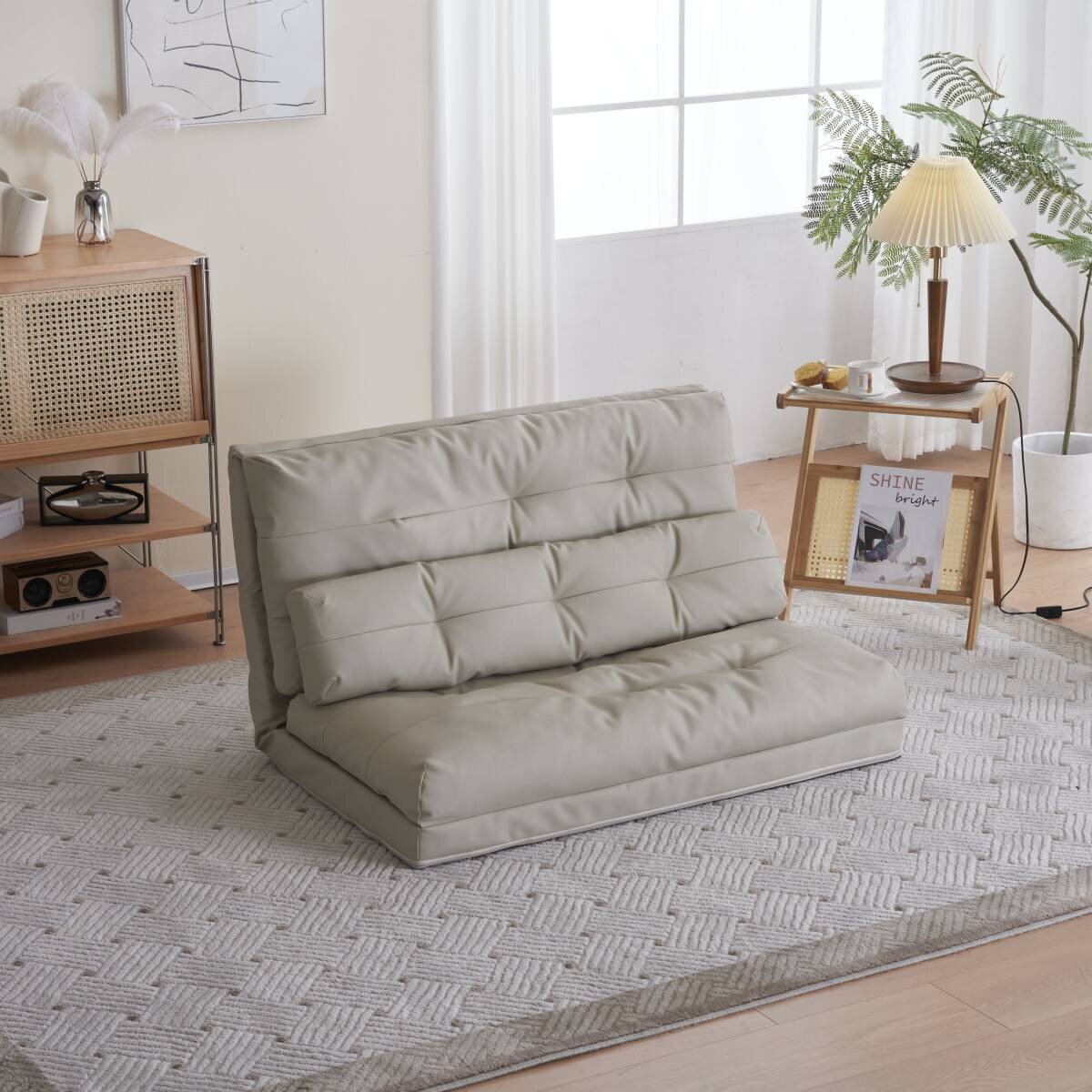 ソファーベッド ソファベッド ローソファー 2人掛け マルチに使える3WAY 6段階リクライニング クッション付き 折り畳み コンパクト_画像1