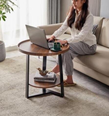 高級家具◆ サイドテーブル 丸形 別荘 卓 ナイトテーブル リビング 北欧 木製 コーヒーテーブル 贅沢_画像2