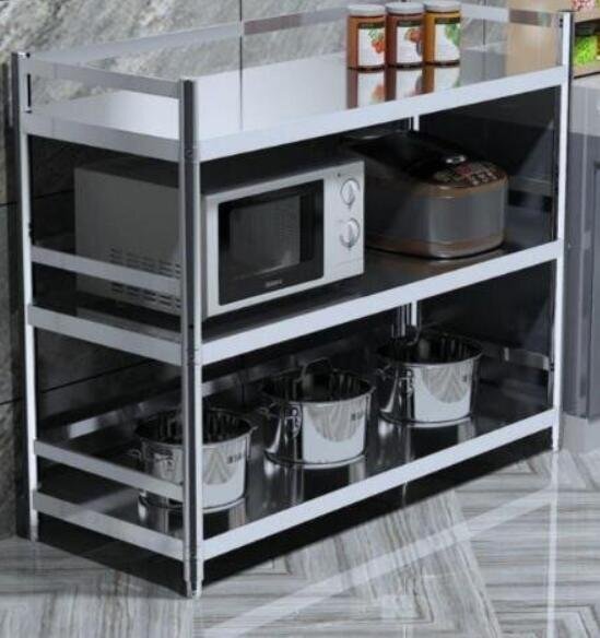 新品★ガード付きステンレス棚着地多層台所用品小百貨店電子レンジ収納棚_画像2