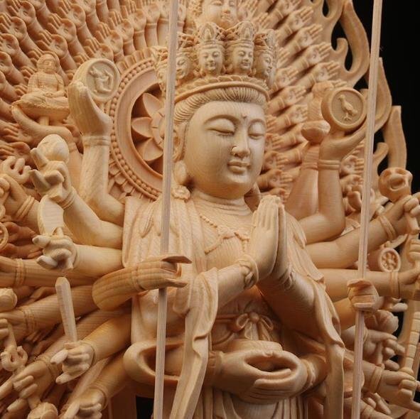  первоклассный товар буддизм изобразительное искусство тысяч рука . звук бодисатва точный скульптура изображение Будды рука резьба по дереву дерево гравюра изображение Будды .. рука отделка товар 43cm