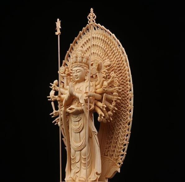  первоклассный товар буддизм изобразительное искусство тысяч рука . звук бодисатва точный скульптура изображение Будды рука резьба по дереву дерево гравюра изображение Будды .. рука отделка товар 43cm