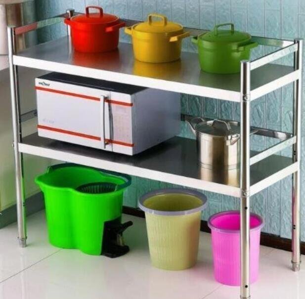 新品★ガード付きステンレス棚着地多層台所用品小百貨店電子レンジ収納棚_画像3