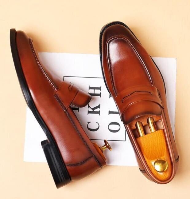  красивый бизнес обувь мужской обувь натуральная кожа обувь кожа обувь платье обувь работник ручная работа телячья кожа джентльмен обувь ^ чай цвет 