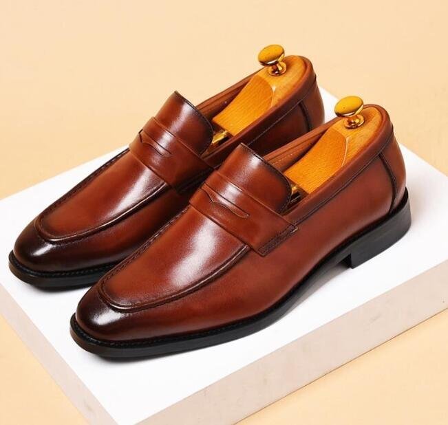 красивый бизнес обувь мужской обувь натуральная кожа обувь кожа обувь платье обувь работник ручная работа телячья кожа джентльмен обувь ^ чай цвет 