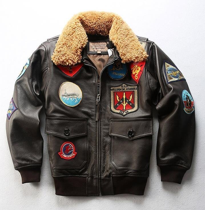 новый товар! "куртка пилота" мужской жакет casual телячья кожа шерсть удален возможный воротник телячья кожа вышивка кожаный жакет L размер S~3XL новый товар! "куртка пилота" мужской жакет casual телячья кожа шерсть удален возможный воротник телячья кожа вышивка кожаный жакет L размер S~3XL