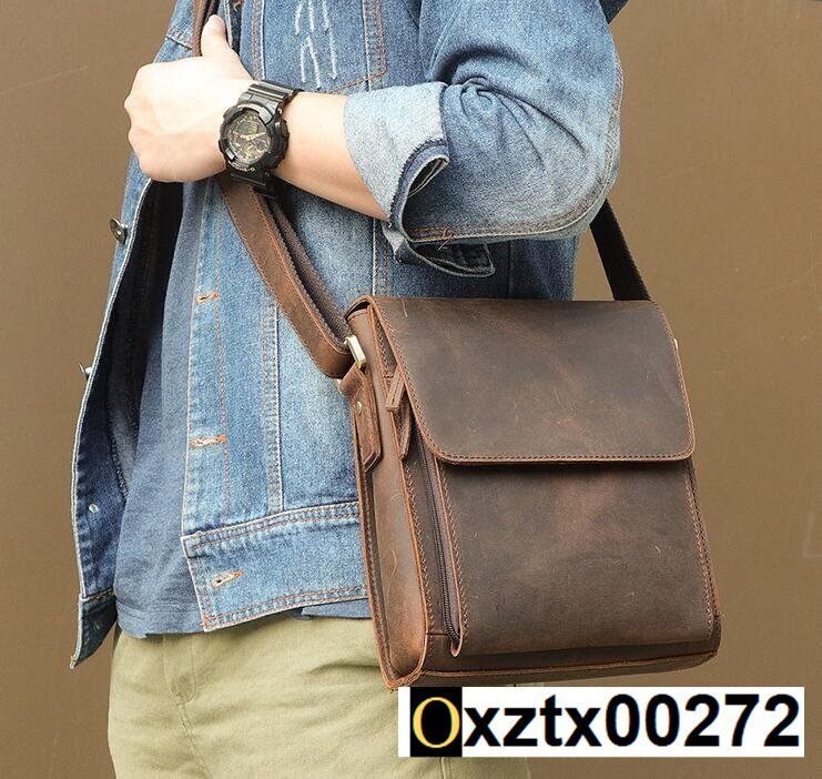 超人気!本革ショルダーバッグ メンズ レザー アンティーク 斜め掛け鞄 メッセンジャーバッグ 厚みレザー 縦型 iPad収納_画像2