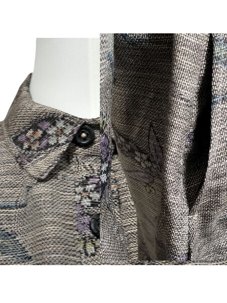 着物リメイク 着物リメイク専科フォーリアマム(25-11-4)L寸長袖ワンピース&ベストアンサンブル本場大島紬泥染め枝花文着丈58cmベスト_画像8