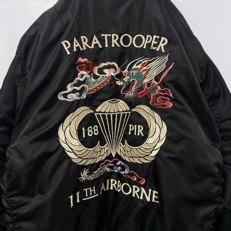 HOUSTON/ヒューストン/EMBROIDERY MA-1/両面刺繍×ワッペン/フライトジャケット/XXLサイズ/龍/PARATROOPER AIRBORNE/中綿入り_画像6