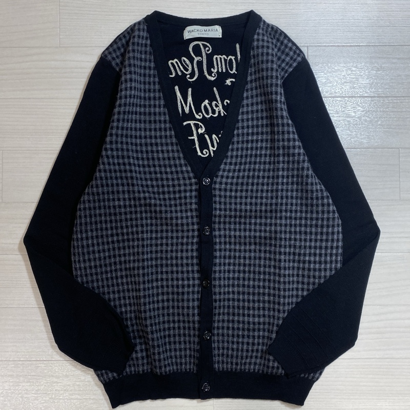 WACKO MARIA/ワコマリア/Freedom Renegade/チェーン刺繍/ガンクラブチェック切り替え/5B Vネックカーディガン/GUILTY PARTIES_画像1