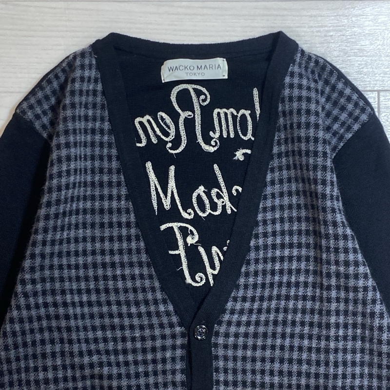 WACKO MARIA/ワコマリア/Freedom Renegade/チェーン刺繍/ガンクラブチェック切り替え/5B Vネックカーディガン/GUILTY PARTIES_画像3