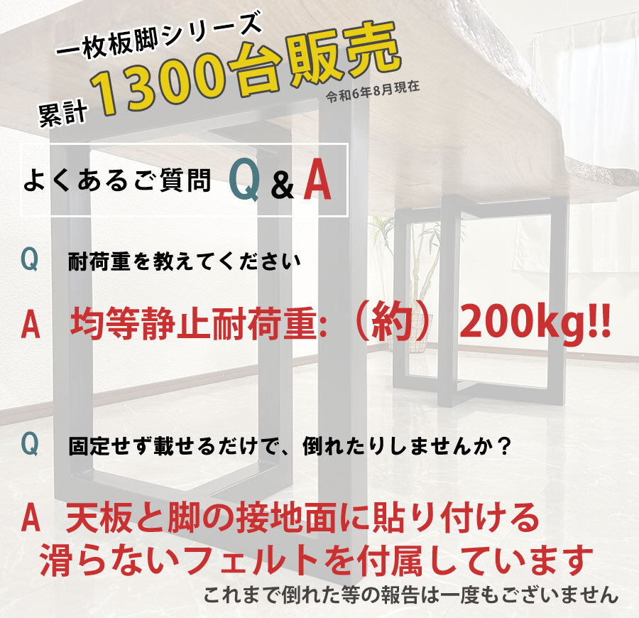 アウトレット 一枚板用脚 テーブル脚 ブラック 座卓可能 2本セット 高さ66.5cm 5cm角 DIY フェルト付き 3060II 71120A_画像7