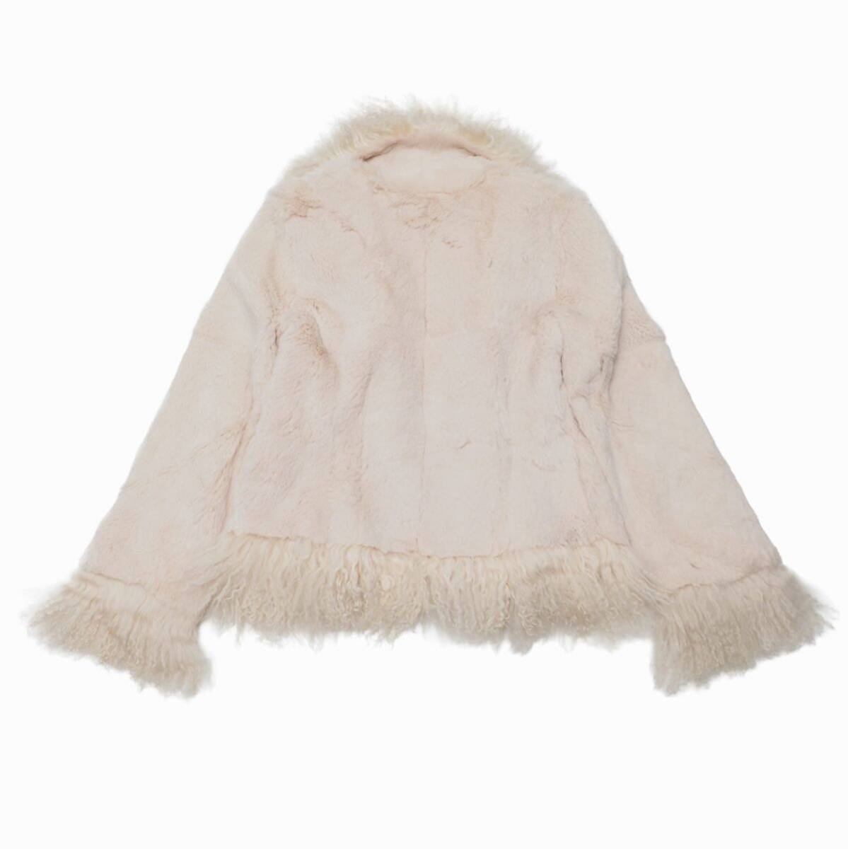 GS1611☆エムズグレイシー M'S GRACY ラビット ファーコート ファージャケット チベットラムファートリミング 本毛皮 ライトベージュ系 38_画像2