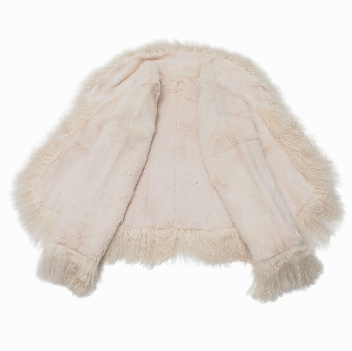 GS1611☆エムズグレイシー M'S GRACY ラビット ファーコート ファージャケット チベットラムファートリミング 本毛皮 ライトベージュ系 38_画像6