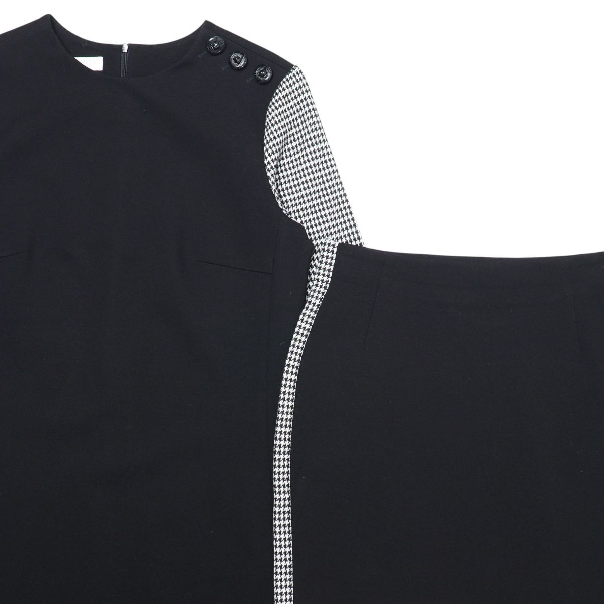 GS4864☆2点セット エスカーダ ESCADA SPORT 千鳥格子柄切替 ポンチニット 長袖ワンピース＋タイトスカート ストレッチ 黒系 40/36_画像3