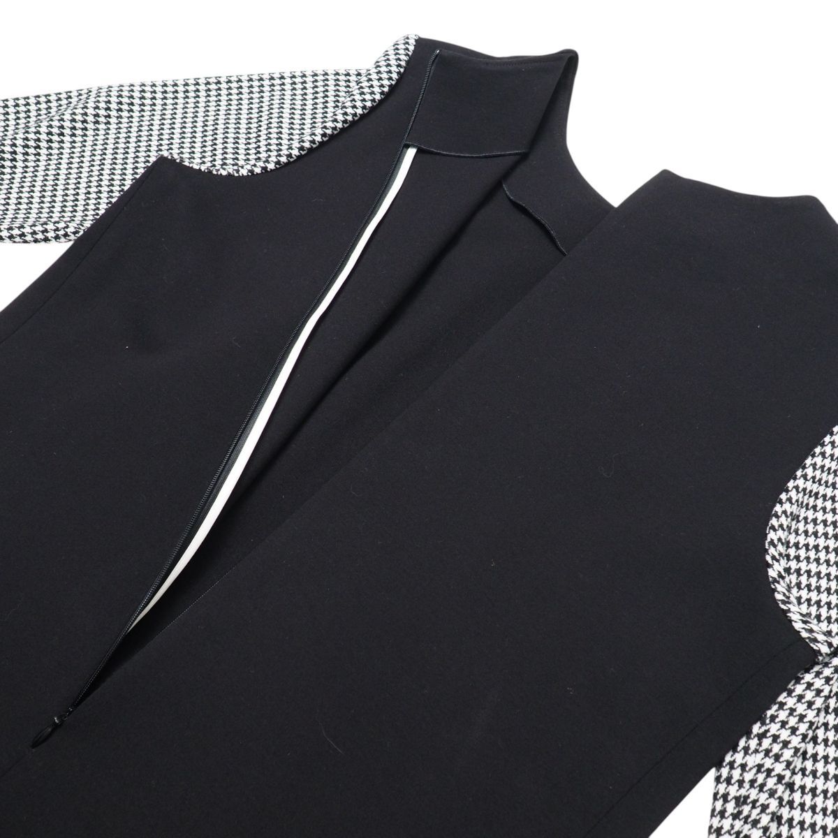 GS4864☆2点セット エスカーダ ESCADA SPORT 千鳥格子柄切替 ポンチニット 長袖ワンピース＋タイトスカート ストレッチ 黒系 40/36_画像4