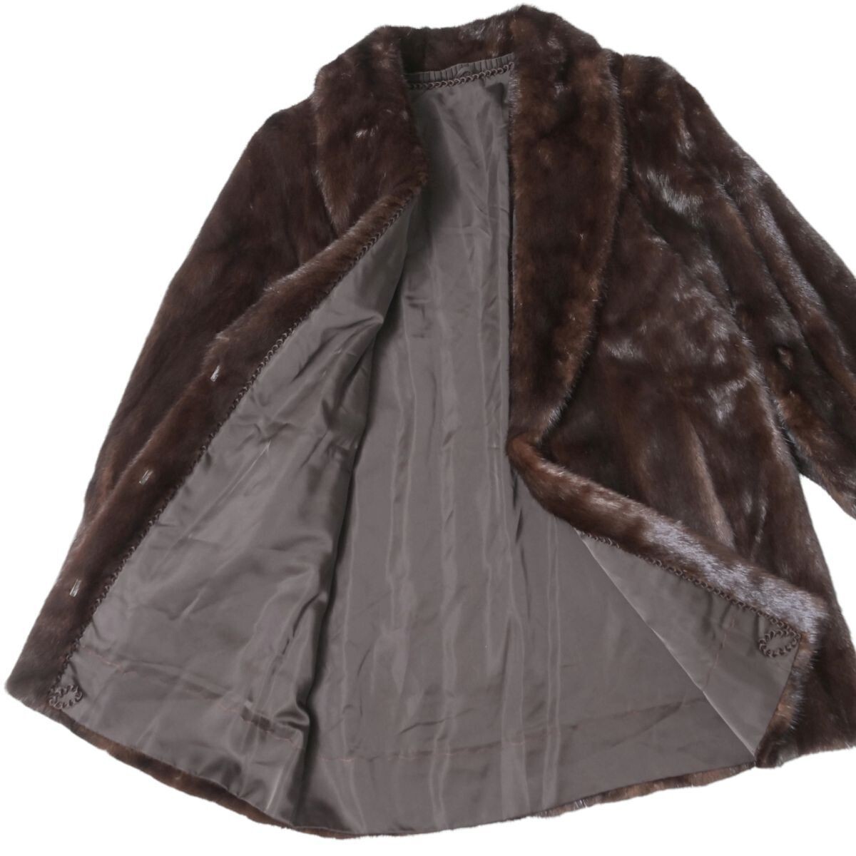 GS4639◇サガミンク 銀サガ ショールカラー ダークミンク ファーコート ミドル丈 サイズ9 毛皮コート ダークブラウン系_画像4