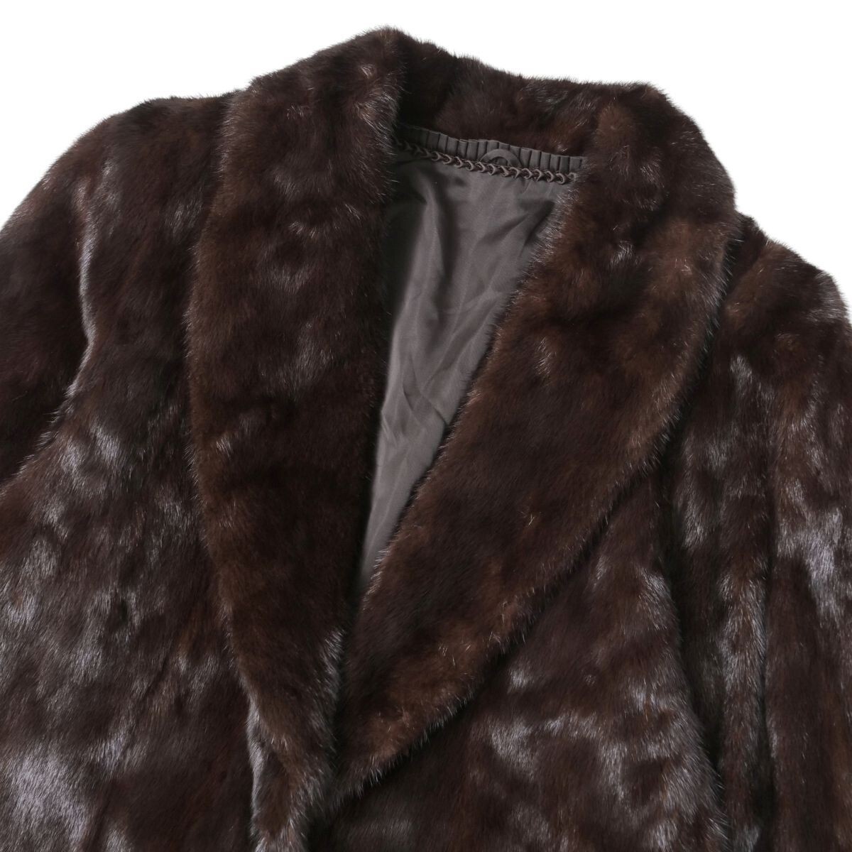 GS4639◇サガミンク 銀サガ ショールカラー ダークミンク ファーコート ミドル丈 サイズ9 毛皮コート ダークブラウン系_画像5