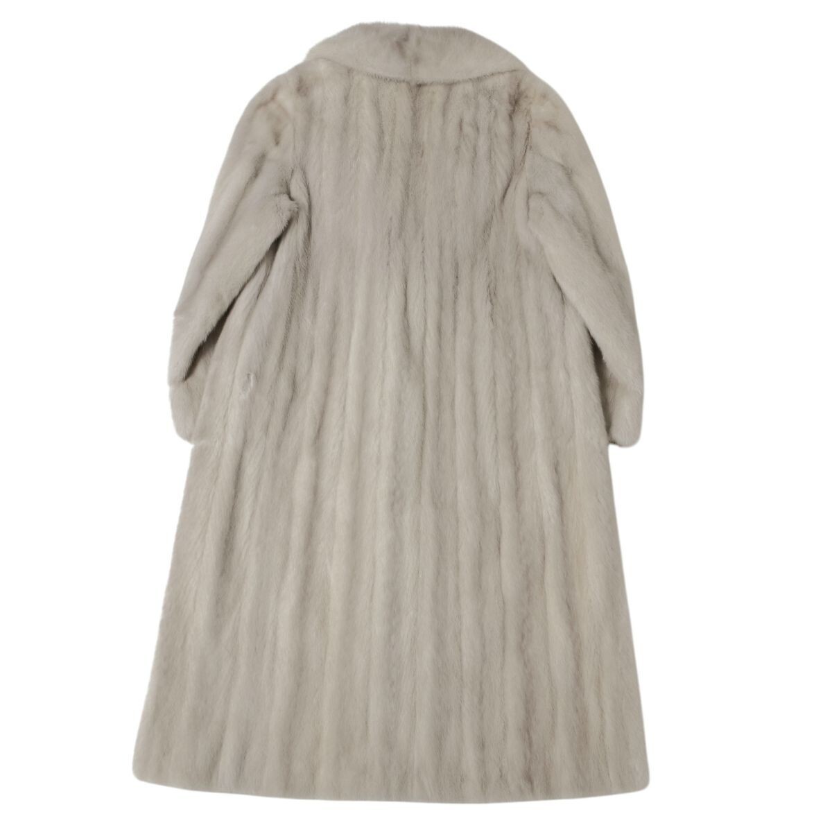 GS4386◇サファイアミンク 衿逆毛 ファーコート ロング丈 毛皮コート 裏:花柄刺繍 サイズ11 グレー系 着丈約109cm_画像2