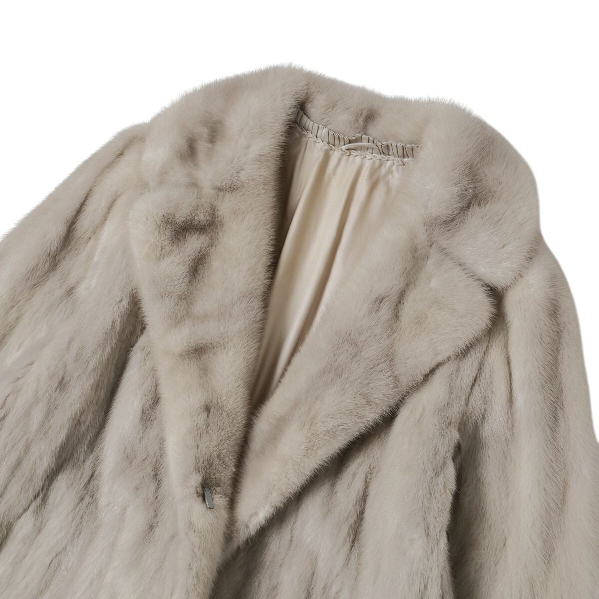 GS4386◇サファイアミンク 衿逆毛 ファーコート ロング丈 毛皮コート 裏:花柄刺繍 サイズ11 グレー系 着丈約109cm_画像5
