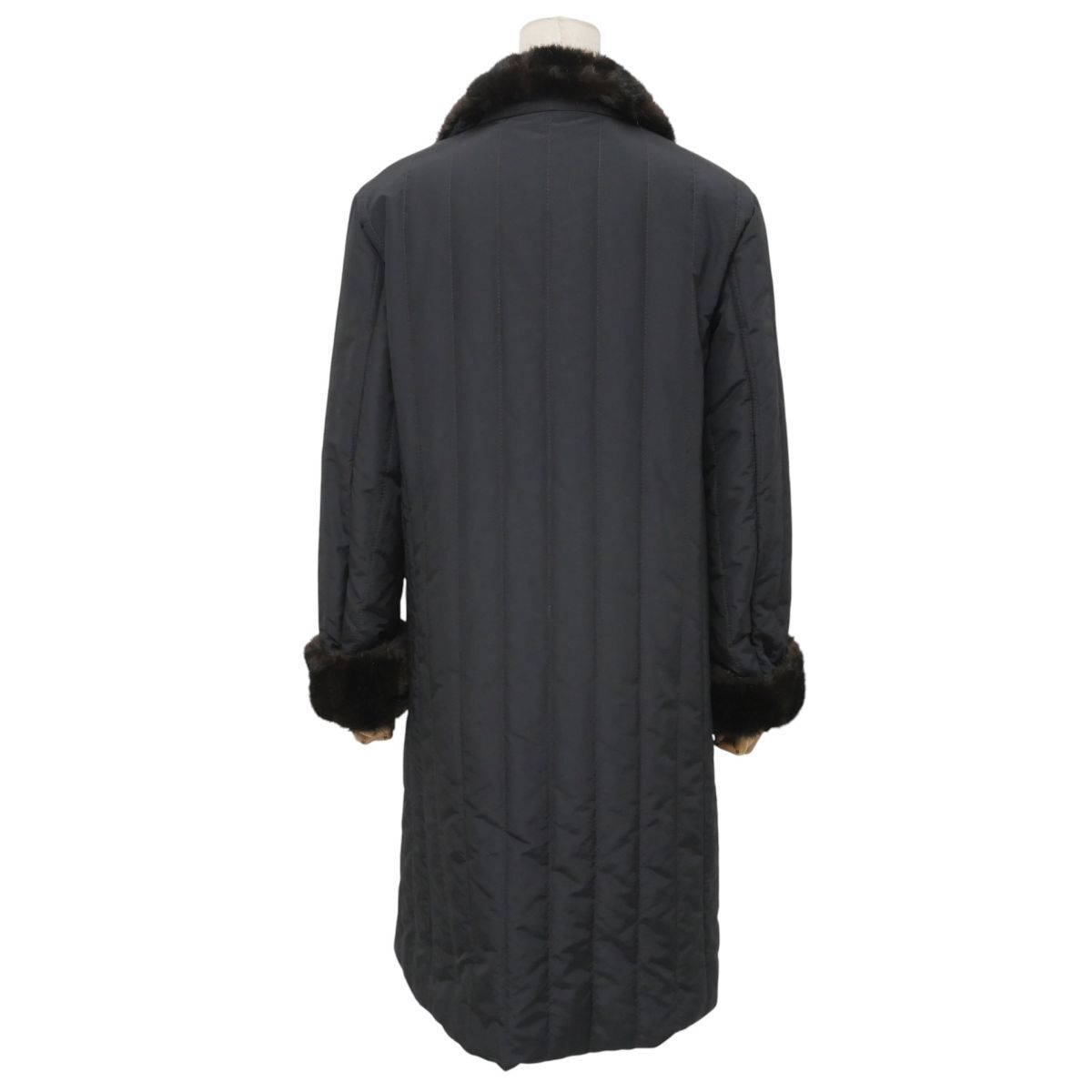 GS4929☆マレーラ MARELLA 中綿 ロングコート フェイクファートリミング オーバーコート ブラック×ダークブラウン系 I42_画像2