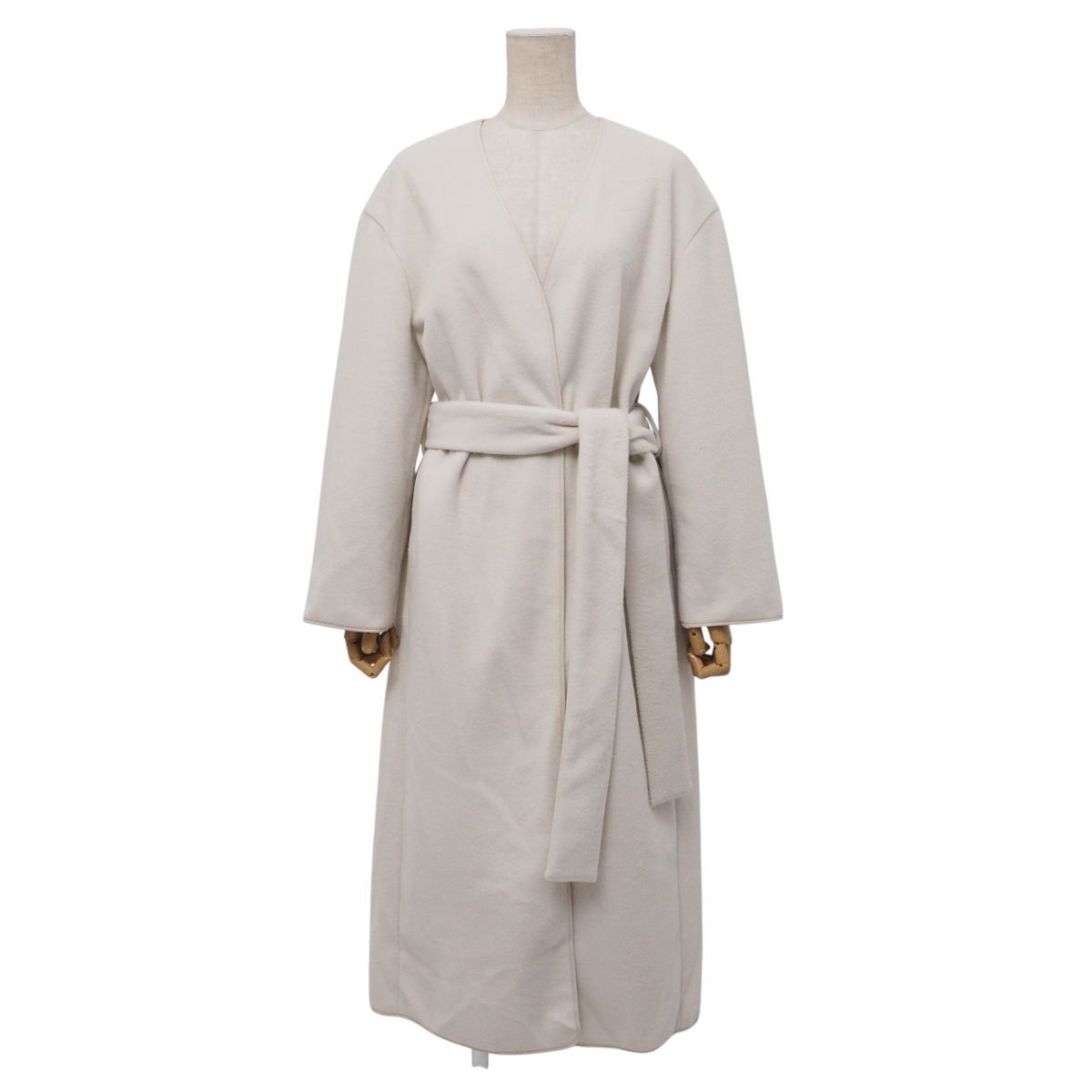 TI6789》FRAYI.D フレイアイディー ノーカラーコート ロングコート パイピング 無地 ONESIZE アイボリー系_画像1