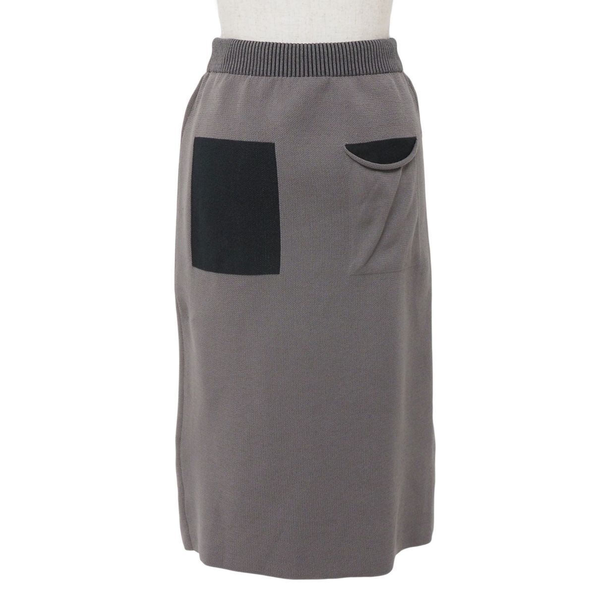TJ6360☆プリーツプリーズ PLEATS PLEASE ISSEY MIYAKE ニットスカート タイトスカート ウエストゴム ポケット グレージュ系 サイズ3_画像3