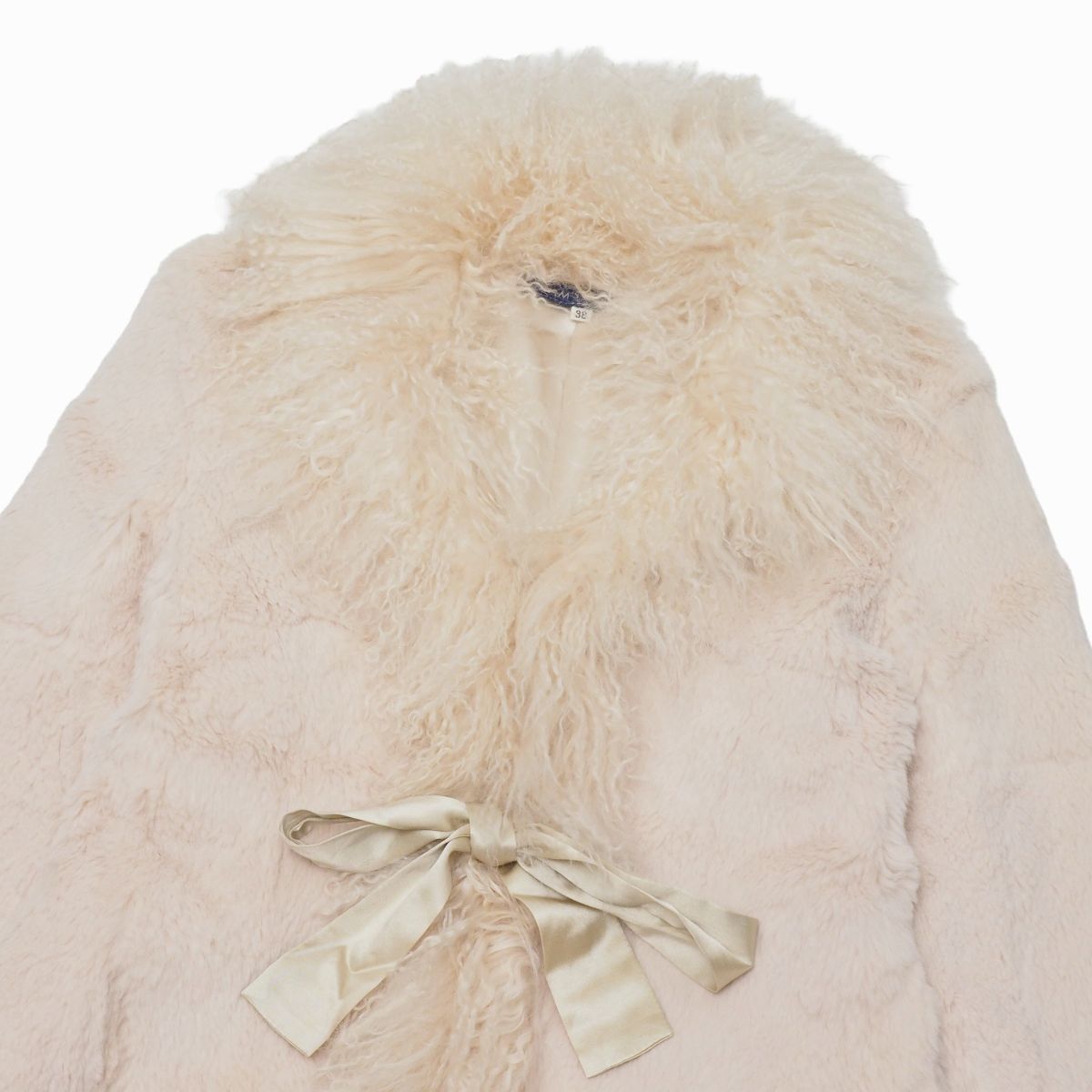 GS1611☆エムズグレイシー M'S GRACY ラビット ファーコート ファージャケット チベットラムファートリミング 本毛皮 ライトベージュ系 38_画像3