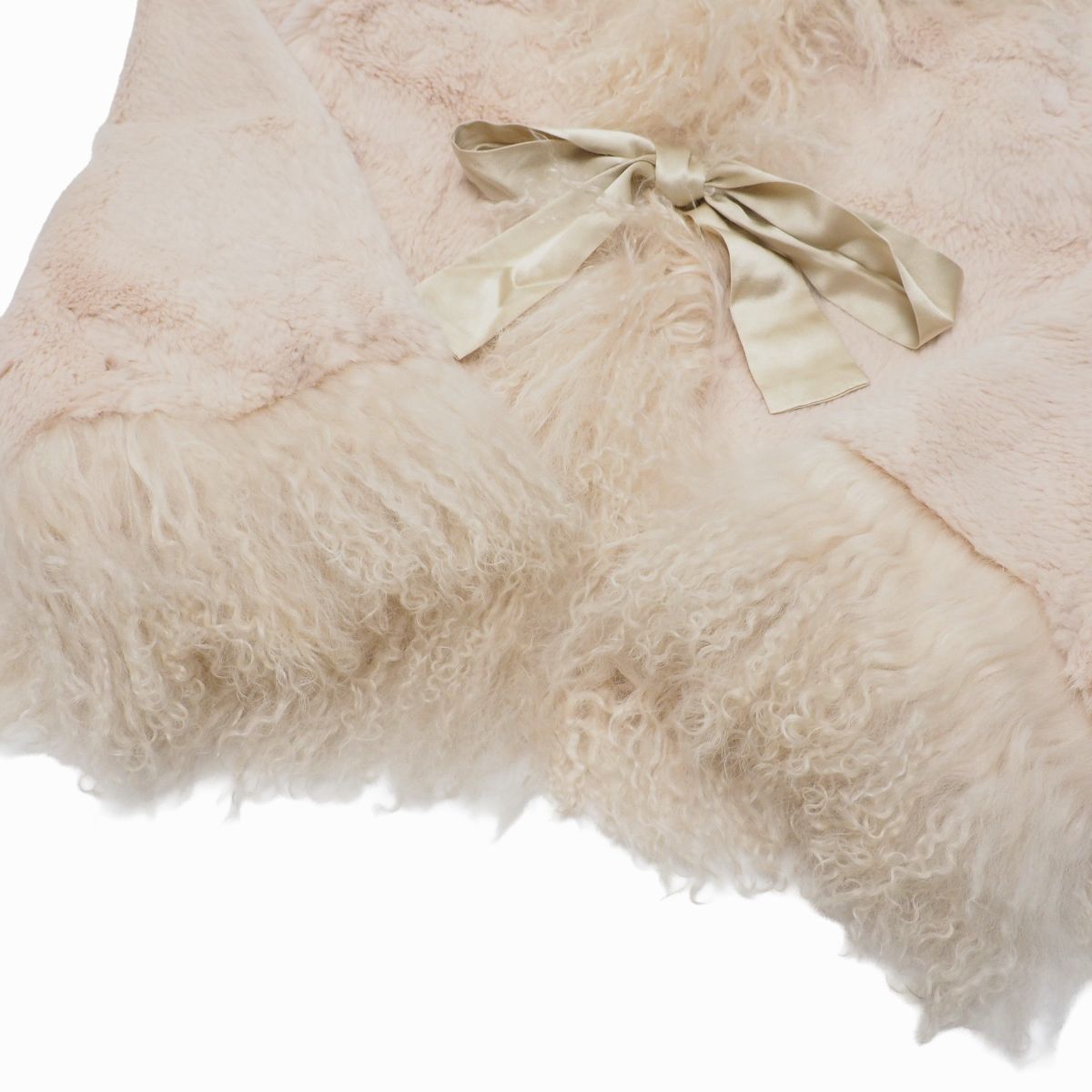 GS1611☆エムズグレイシー M'S GRACY ラビット ファーコート ファージャケット チベットラムファートリミング 本毛皮 ライトベージュ系 38_画像4