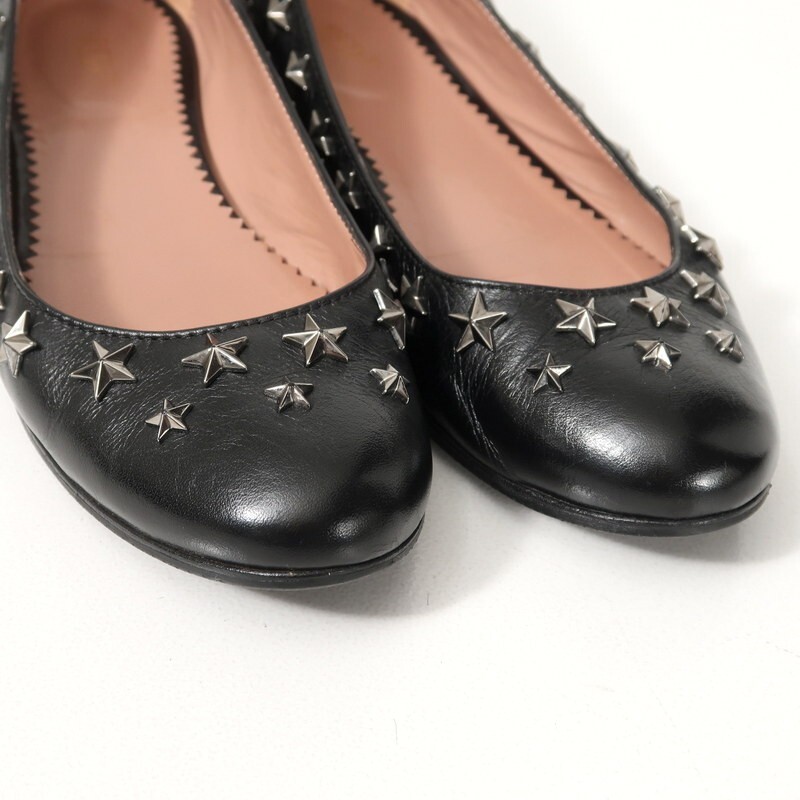 GS5412*イタリア製 RED Valentino レッドヴァレンティノ Size 36.5 スター 星 スタッズ レザーパンプス フラットシューズ 靴 ブラック_画像4