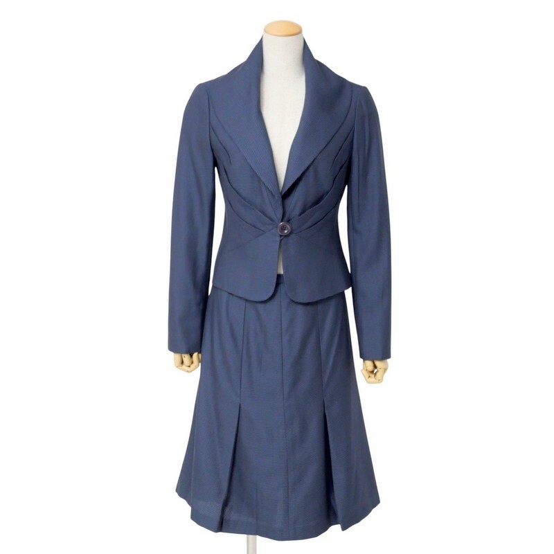 MI2768#レリアン*Leilian*セットアップスーツ*シルク混*シングル1ボタンジャケット+タイトスカート*フォーマル*ネイビー系*サイズ9_画像1