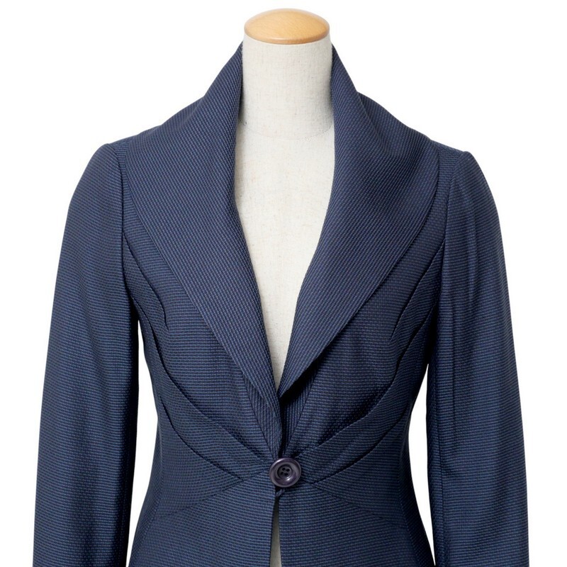 MI2768#レリアン*Leilian*セットアップスーツ*シルク混*シングル1ボタンジャケット+タイトスカート*フォーマル*ネイビー系*サイズ9_画像3