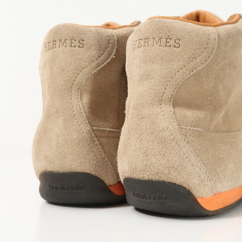 MI2714▼イタリア製*エルメス/HERMES*Hロゴ スエードレザー ハイカット レースアップ スニーカー 39.5(25.5cm相当) 靴 ベージュ系_画像4