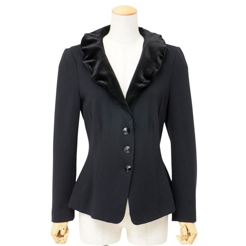MI3445#イタリア製*アルマーニコレッツィオーニ*ARMANI*長袖ジャケット*フリル襟*ブラック系*サイズ42_画像1