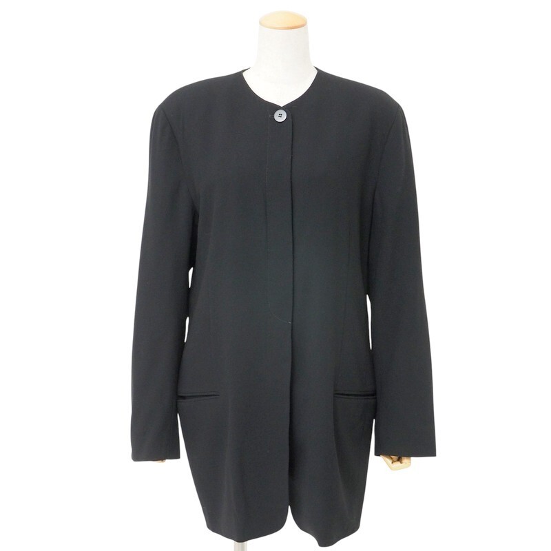 MI3308#イタリア製*ジョルジオアルマーニ*GIORGIO ARMANI*ノーカラージャケット*長袖*ミディ丈*ブラック系*サイズ42_画像1