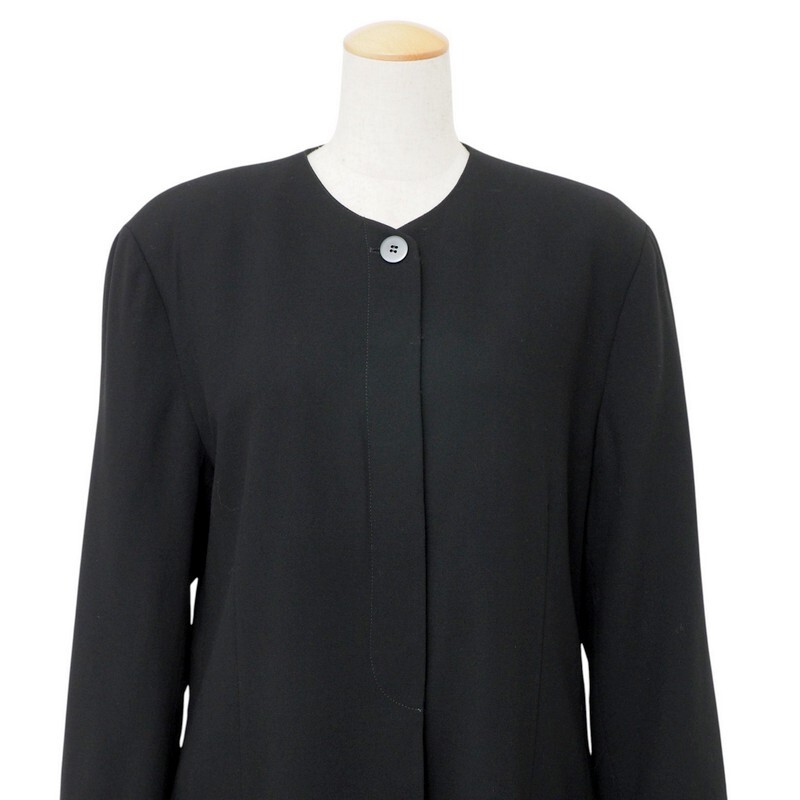 MI3308#イタリア製*ジョルジオアルマーニ*GIORGIO ARMANI*ノーカラージャケット*長袖*ミディ丈*ブラック系*サイズ42_画像3