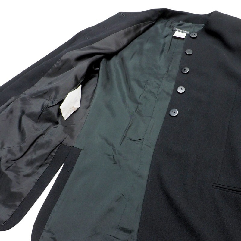 MI3308#イタリア製*ジョルジオアルマーニ*GIORGIO ARMANI*ノーカラージャケット*長袖*ミディ丈*ブラック系*サイズ42_画像5