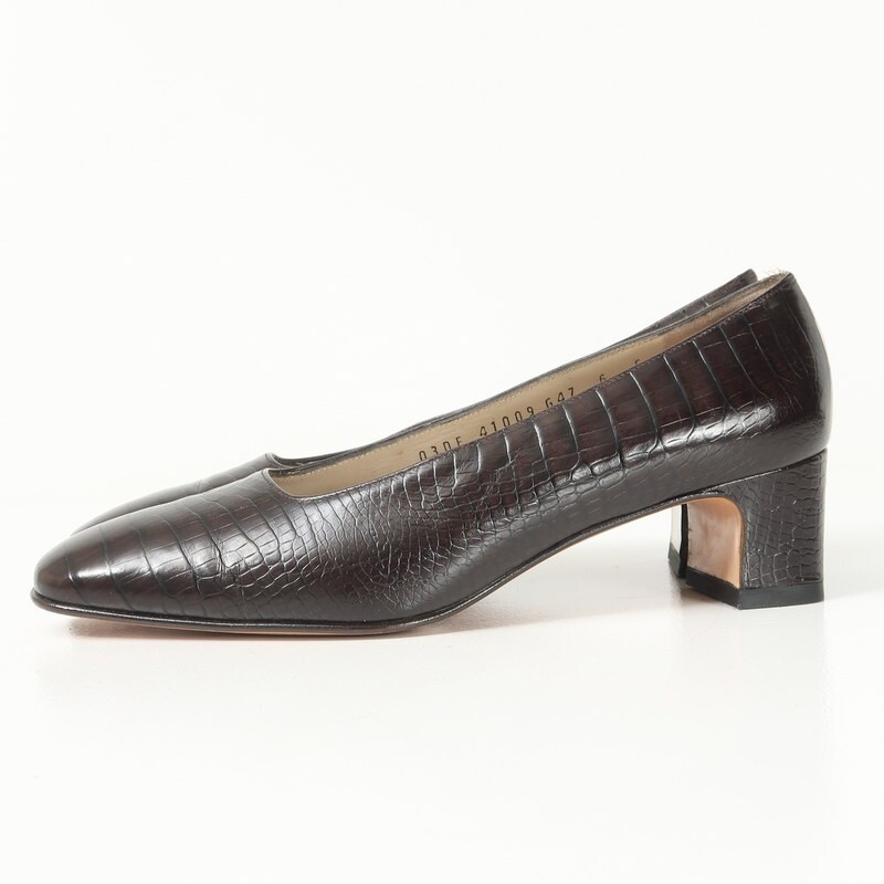 GS4994* Италия производства Salvatore Ferragamo 6C(23cm соответствует ) черный ko type вдавлено . кожа туфли-лодочки обувь обувь темно-коричневый серия 