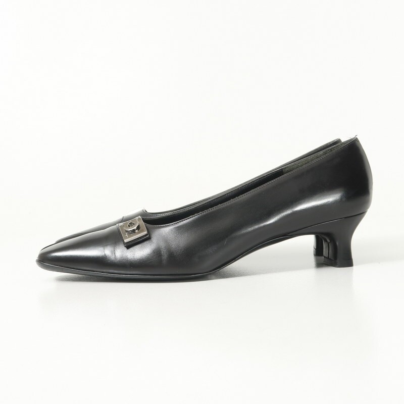 MI34090 Италия производства Salvatore Ferragamo * gun chi-ni* кожа квадратное tu туфли-лодочки *7D(24.5cm соответствует )* обувь * черный 