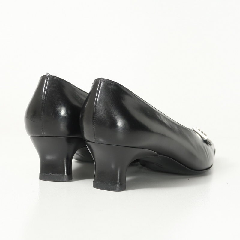 MI34090 Италия производства Salvatore Ferragamo * gun chi-ni* кожа квадратное tu туфли-лодочки *7D(24.5cm соответствует )* обувь * черный 