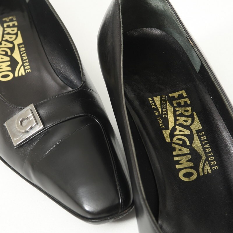 MI34090 Италия производства Salvatore Ferragamo * gun chi-ni* кожа квадратное tu туфли-лодочки *7D(24.5cm соответствует )* обувь * черный 