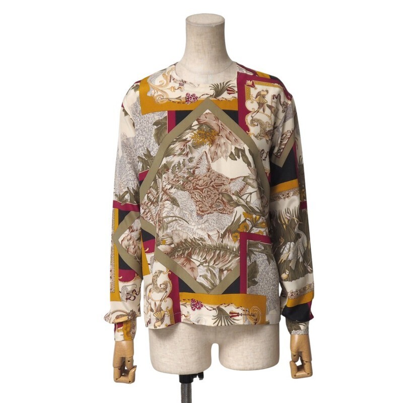 MI3340*VINTAGE Италия производства Salvatore Ferragamo шелк 100% животное /botanikaru принт длинный рукав блуза рубашка XS