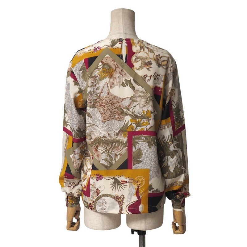 MI3340*VINTAGE Италия производства Salvatore Ferragamo шелк 100% животное /botanikaru принт длинный рукав блуза рубашка XS