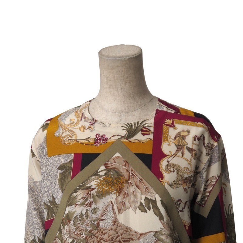 MI3340*VINTAGE Италия производства Salvatore Ferragamo шелк 100% животное /botanikaru принт длинный рукав блуза рубашка XS